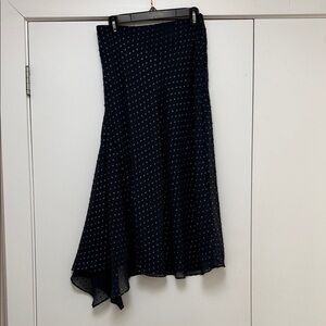Mestiza NWT Elegant Navy Blue Asymmetrical irridecent dotted Skirt - size 8